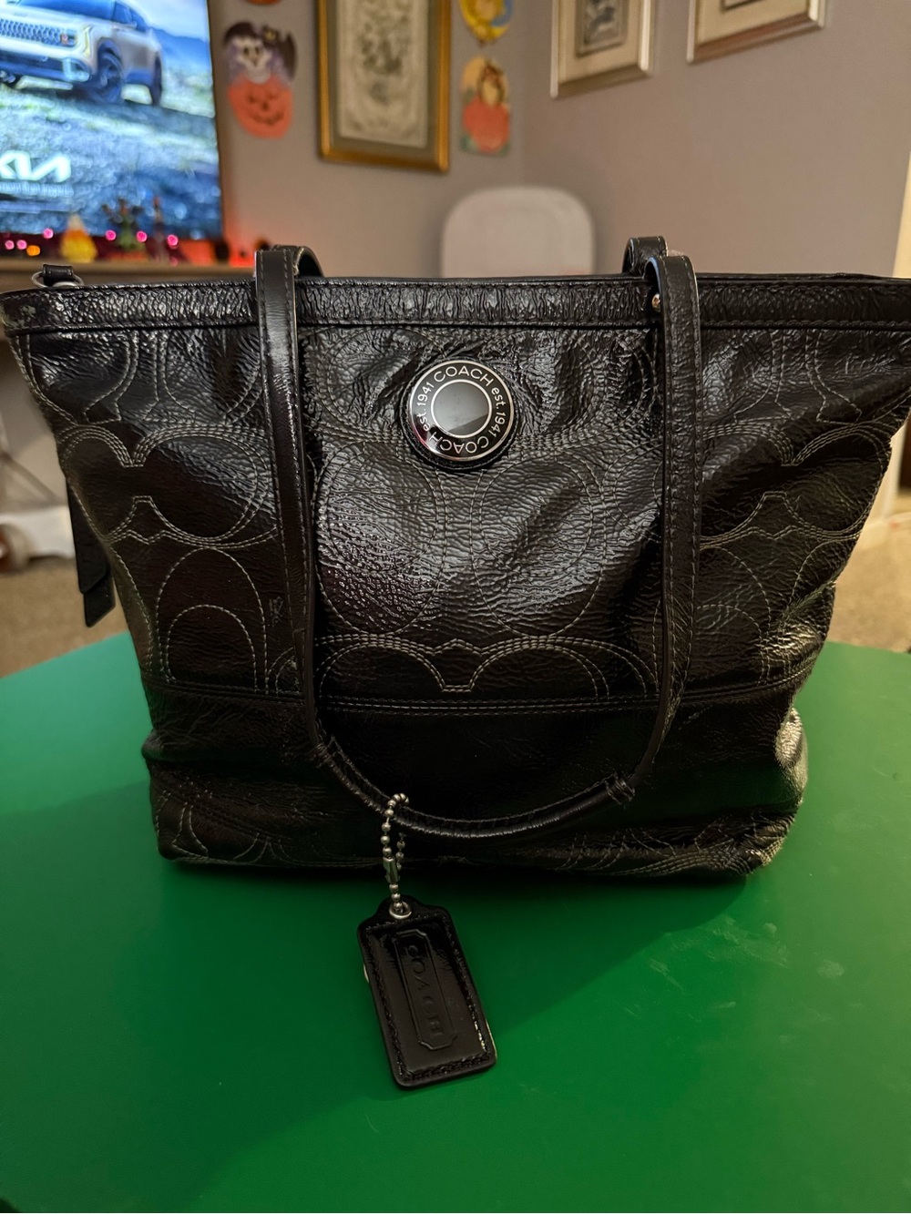 Coach patent leather stitch design bag